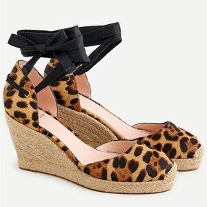 J. Crew calf hair leopard print lace up espadrille wedge sandal